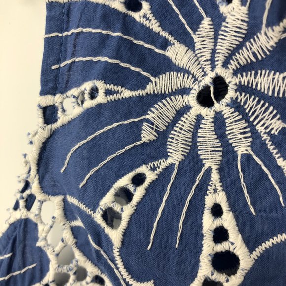 Anne Klein Top Size XS Womens Blue White Floral Eyelet Embroidered Cotton Tank T - Picture 3 of 9